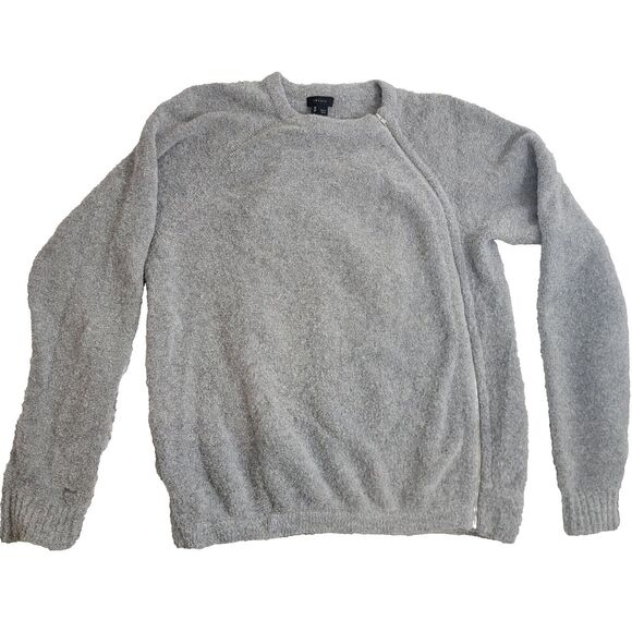 Theory Asymmetric Zipper Moto Sweater Jacket Cardigan Wool Blend Fuzzy Gray Sz M - Picture 1 of 16